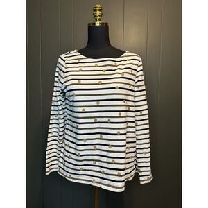 Talbots Stripe Dot Bateau Long Sleeve‎ Top Cotton M Medium